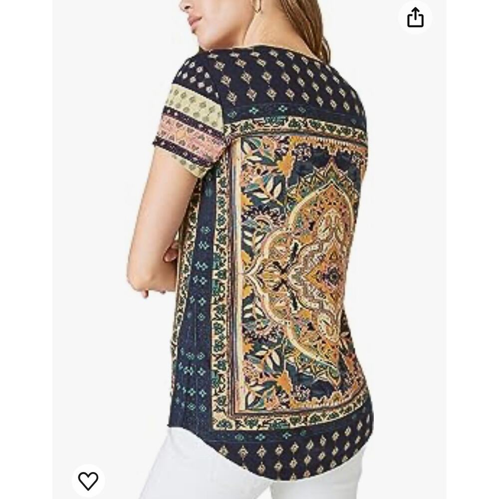 Lucky Brand Women’s Top Persian Print Short Sleeve Scoop Neck Tee Boho 2X - Picture 6 of 10